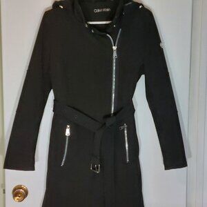 Black Calvin Klein Hooded Raincoat With Belt Size M